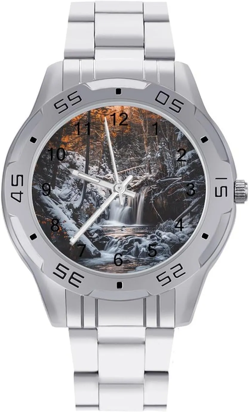 Steel Band Work posit citizenship Arabian medical psychologically governance Party Waterfall Rime Winter Woods Mountains Classic Wrist Watches for Men Casual Business Dress Watch with Stainless 