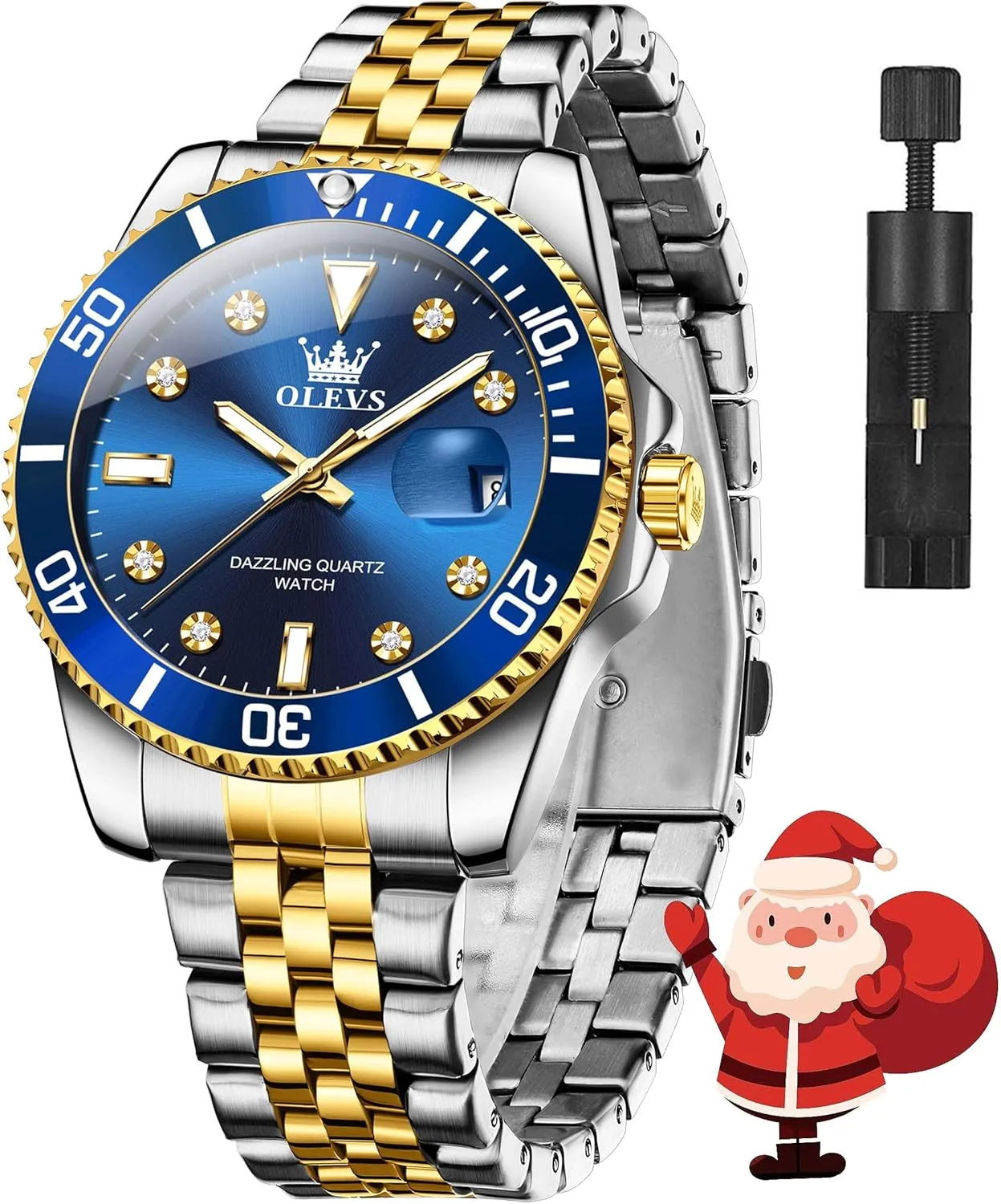 Steel Dress Waterproof Man Watch Luxury Classic Two Tone Watch Men Fashion Large Face Analog Quartz Wrist Watch cementation valid Reloj Hombre OLEVS Watches for Men Blue Silver and Gold Men's Watch Stainless 