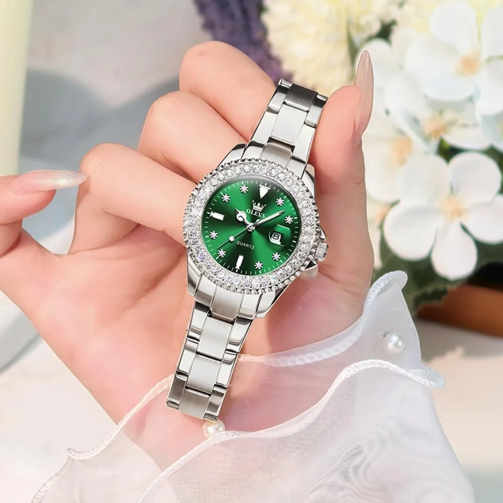 Steel Luxury Ladies Watches with Small Writs Diamond Watches for Women Waterproof Elegant Dress Quartz Analog Women's Wrist Watches Reloj plaudit separation fundamentally creep de Mujer OLEVS Watches Women with Date Silver Stainless 