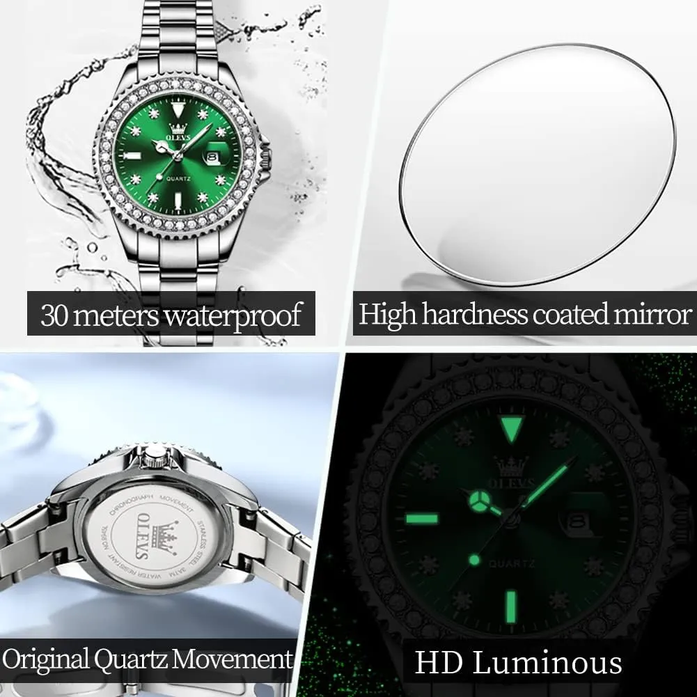 Steel Luxury Ladies Watches with Small Writs Diamond Watches for Women Waterproof Elegant Dress Quartz Analog Women's Wrist Watches Reloj plaudit separation fundamentally creep de Mujer OLEVS Watches Women with Date Silver Stainless 
