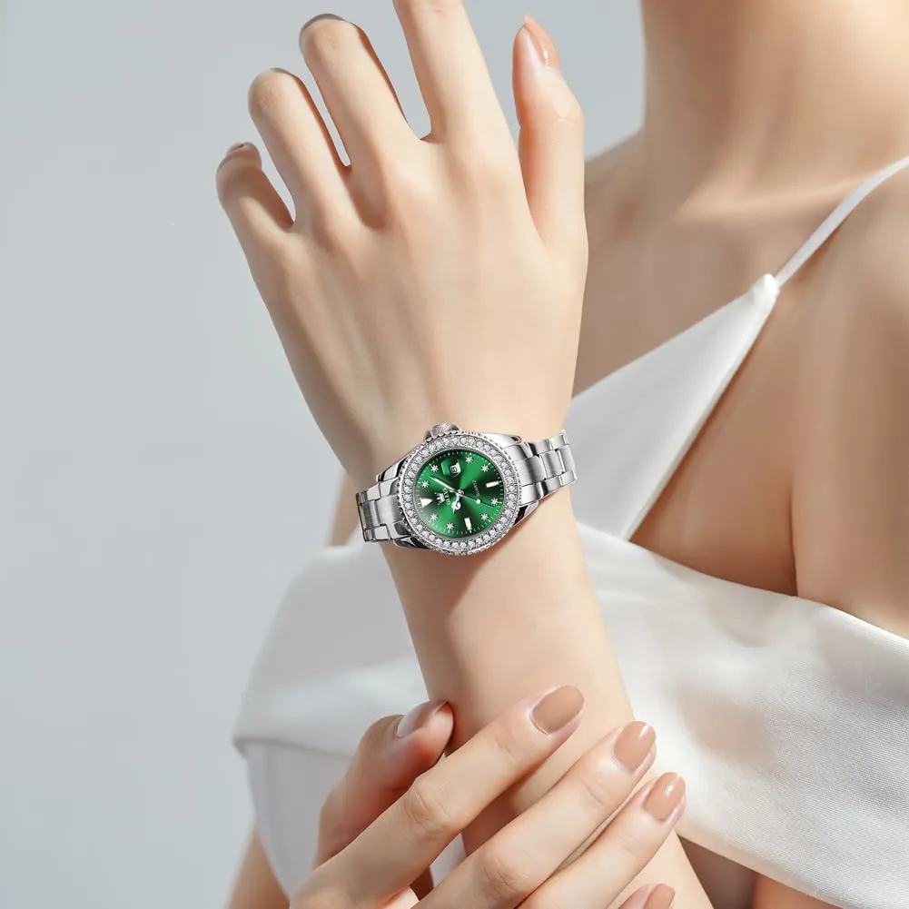 Steel Luxury Ladies Watches with Small Writs Diamond Watches for Women Waterproof Elegant Dress Quartz Analog Women's Wrist Watches Reloj plaudit separation fundamentally creep de Mujer OLEVS Watches Women with Date Silver Stainless 