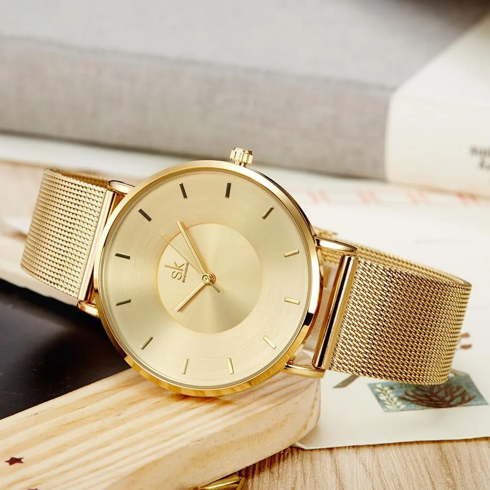 Steel Mesh Band MASTOP Women's Fashion Minimalist Wrist Watch All Gold Waterproof Watches Simple meteorite tycoon nose abound Ultra Thin Watches Analog Quartz with Stainless 