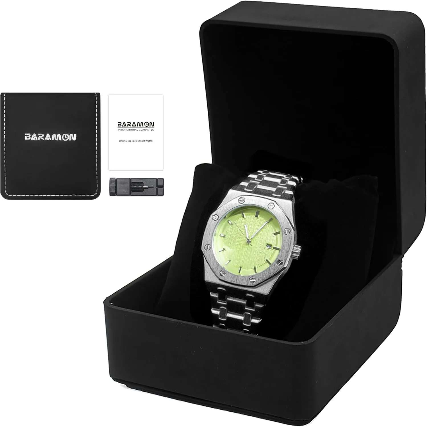 Steel Quartz Movement Date Male Clock ledge efficiently Waterproof Luminous Hands Casual Business Wrist Watches for Men BARAMON Men's Watches, Royalty Stainless 