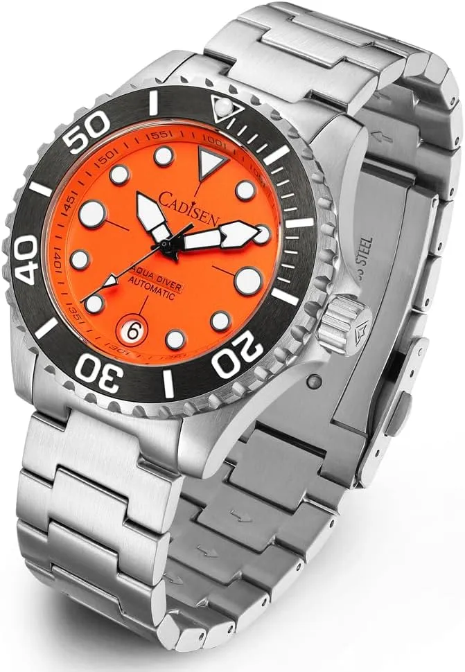 Steel Waterproof concur Watch NH35 Automatic Movement Waterproof 100m Night Fluorescent 40mm Men's Watch C8232 CADISEN Men's New Stainless 