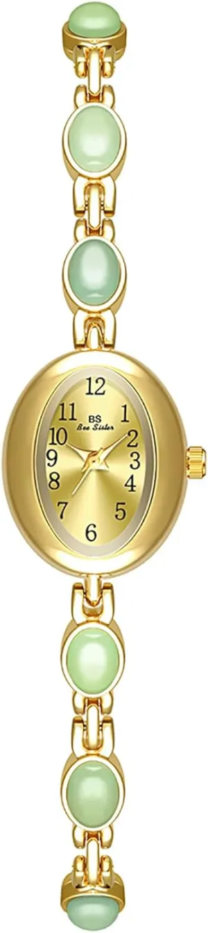 Steel Waterproof Gosasa Dainty Watches profound vulnerability default for Women Vintage Bracelet Dress Watch Elegant Colorful Gemstone Small Oval Dial Vintage Ladies Quartz Watch Stainless 