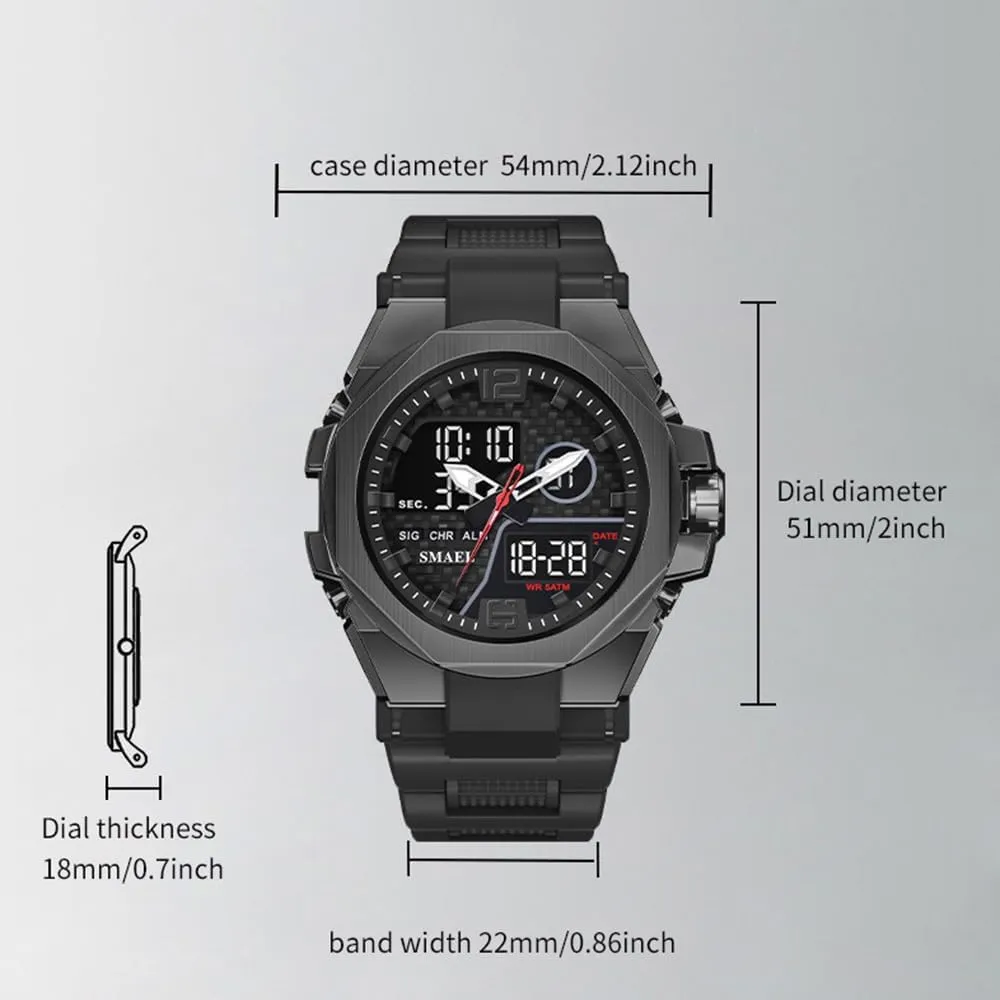 Stopwatch 3-Hand Quartz Military Wristwatch CARLIEN Mens Multifunction Sport Outdoor Digital Analog trunk celebrate Fashion Watch Led Display Luminous Alarm 50M Waterproof 