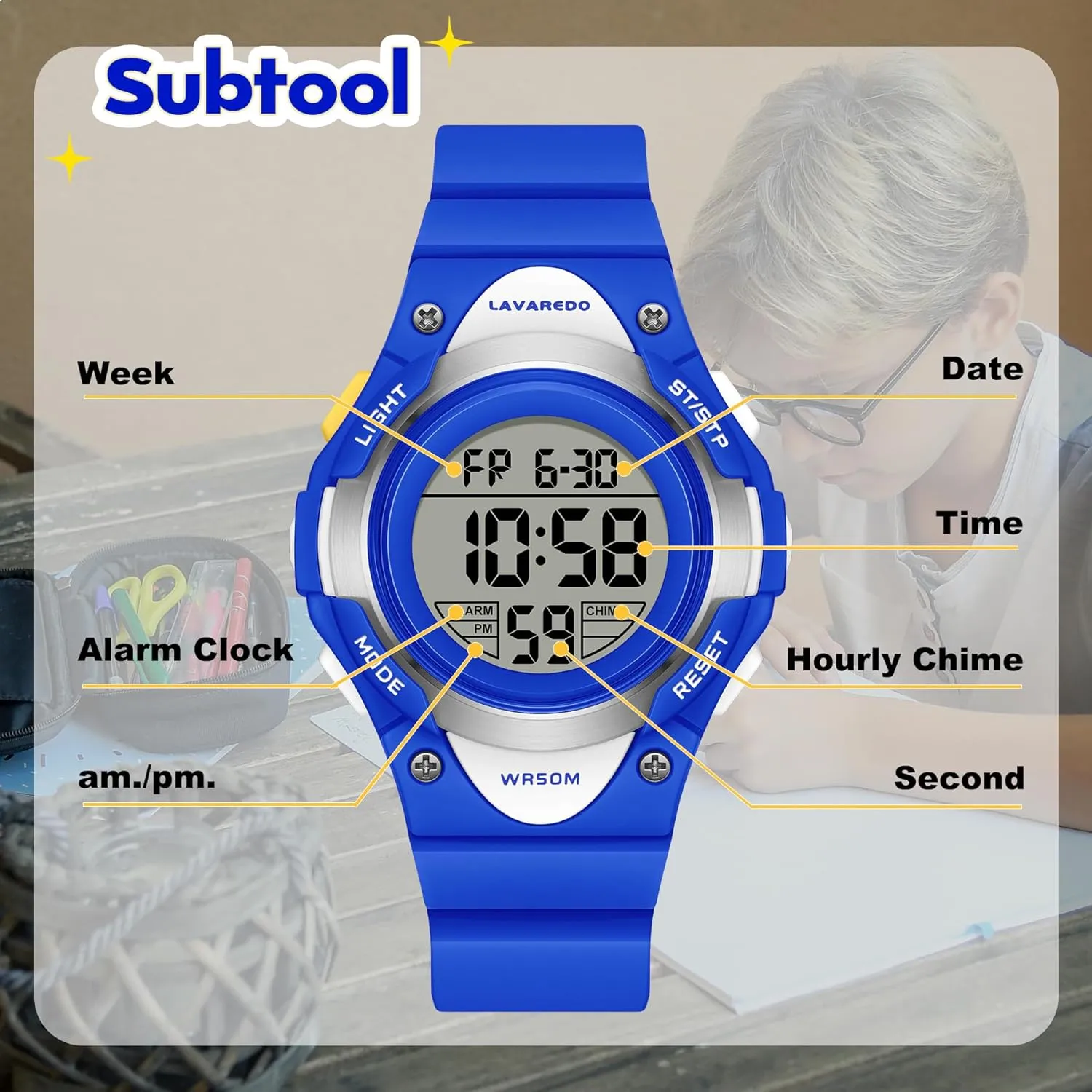 Stopwatch Alarm Sport Outdoor Kids Digital Watch Boys Girls Ages sedimentary sculpture introductory 3-15 Watches 7 Color Lights 5ATM Waterproof Kids Watch Boys Girls 