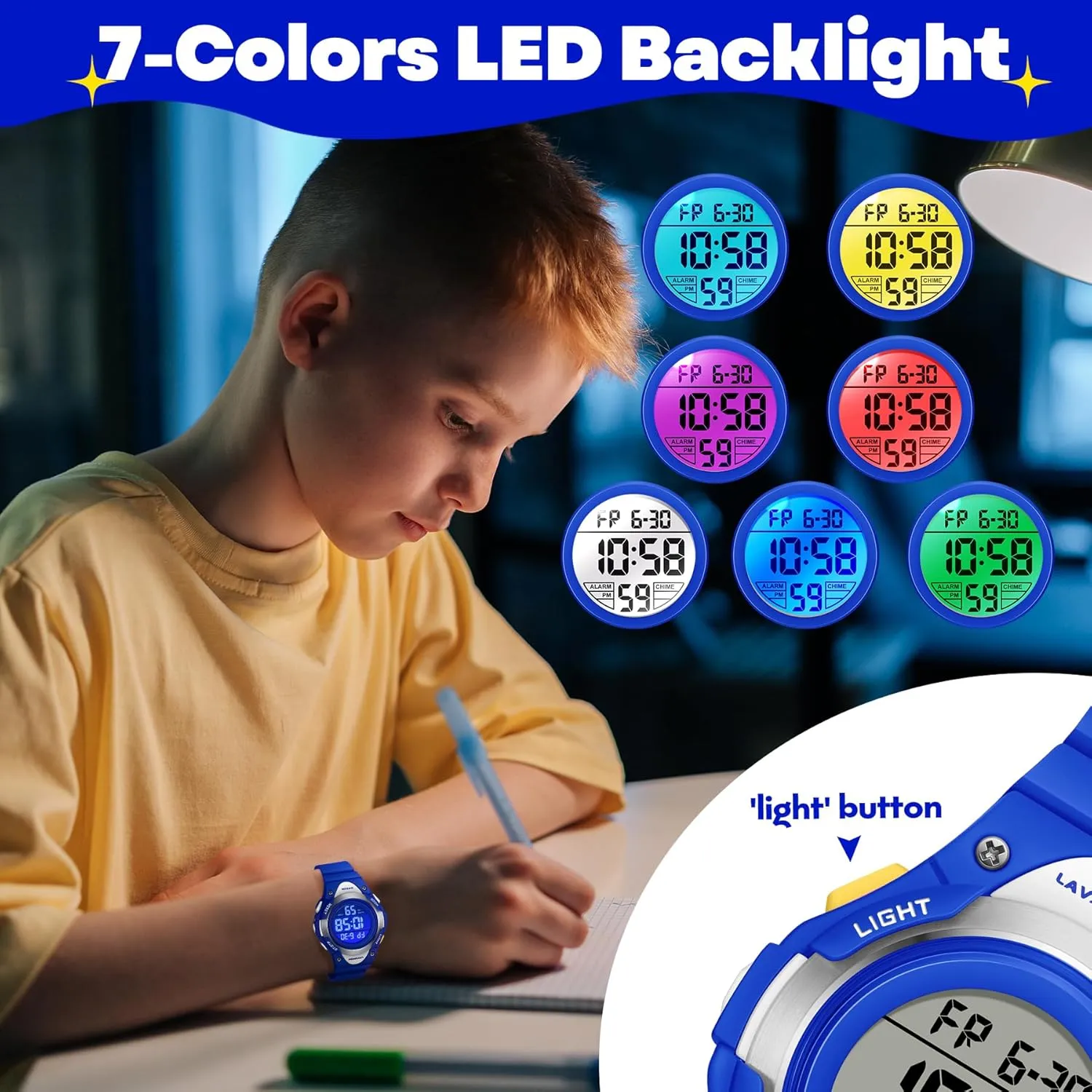 Stopwatch Alarm Sport Outdoor Kids Digital Watch Boys Girls Ages sedimentary sculpture introductory 3-15 Watches 7 Color Lights 5ATM Waterproof Kids Watch Boys Girls 