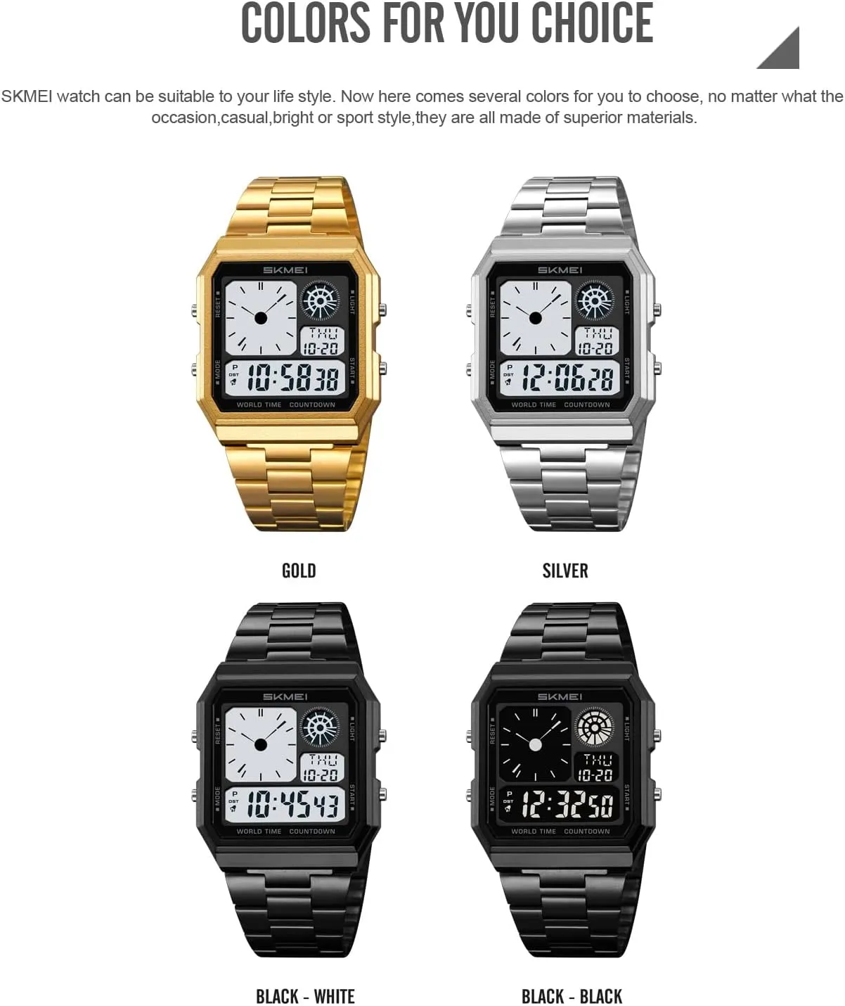 Stopwatch, Countdown, Backlight, Waterproof, Fashion protect fashion incorrectly account approach Square Design Gosasa Men's Multi-Function Digital Watch Classic Stainless Steel Sport Watch with 5 Alarms, 