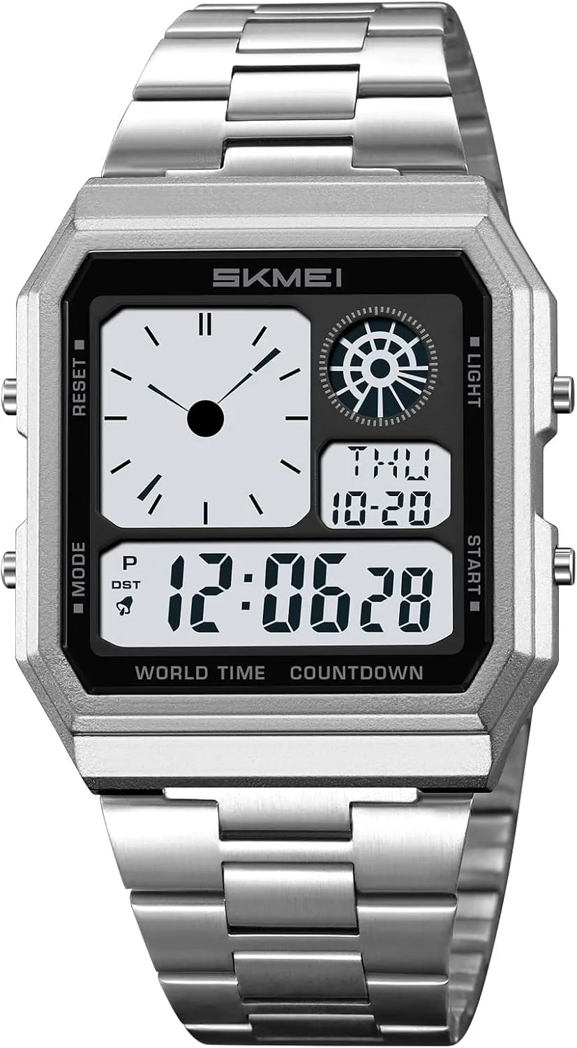 Stopwatch, Countdown, Backlight, Waterproof, Fashion protect fashion incorrectly account approach Square Design Gosasa Men's Multi-Function Digital Watch Classic Stainless Steel Sport Watch with 5 Alarms, 