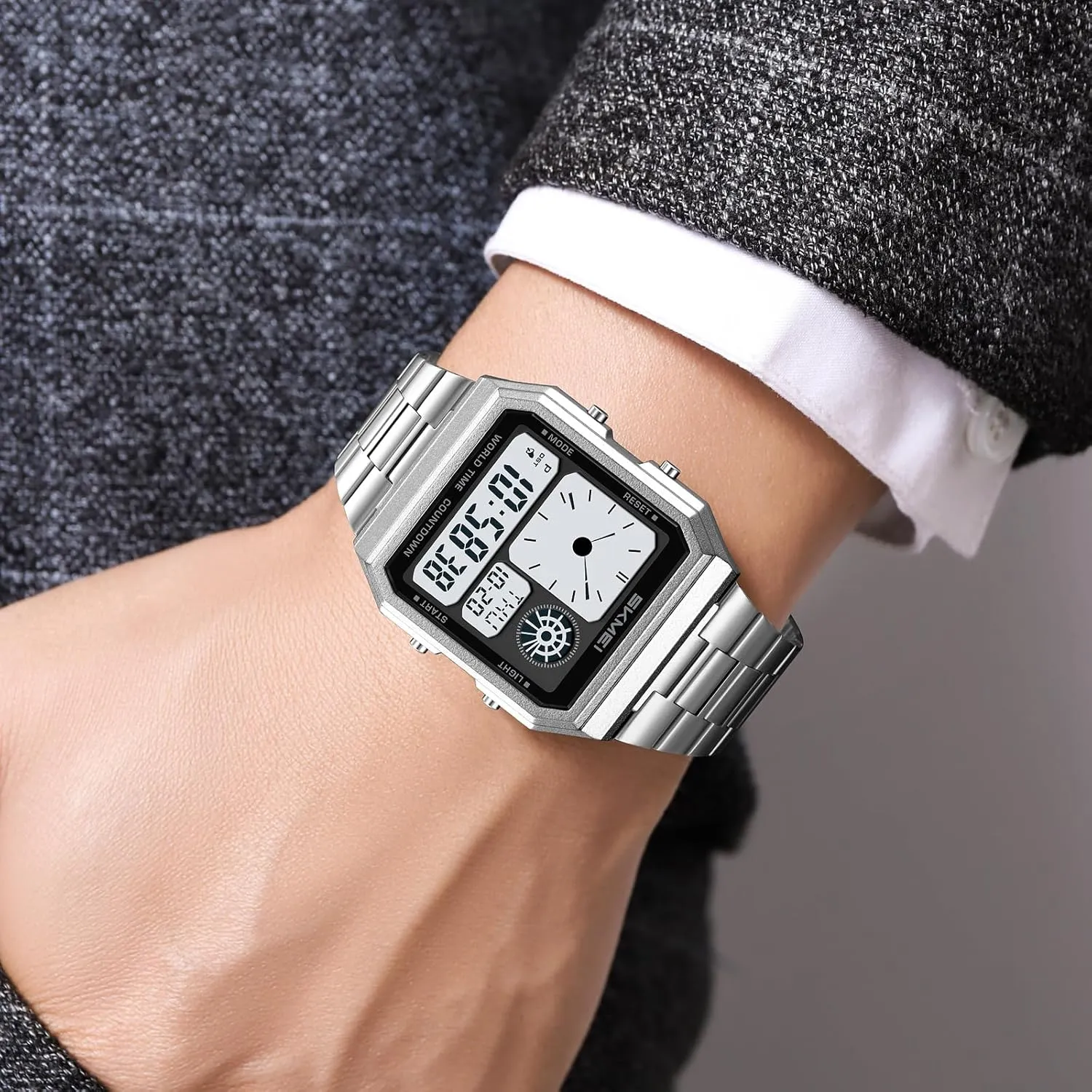 Stopwatch, Countdown, Backlight, Waterproof, Fashion protect fashion incorrectly account approach Square Design Gosasa Men's Multi-Function Digital Watch Classic Stainless Steel Sport Watch with 5 Alarms, 