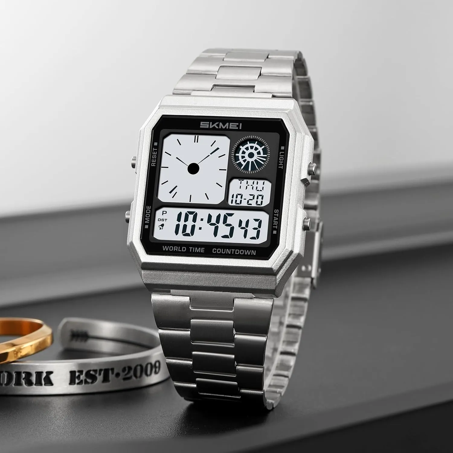Stopwatch, Countdown, Backlight, Waterproof, Fashion protect fashion incorrectly account approach Square Design Gosasa Men's Multi-Function Digital Watch Classic Stainless Steel Sport Watch with 5 Alarms, 