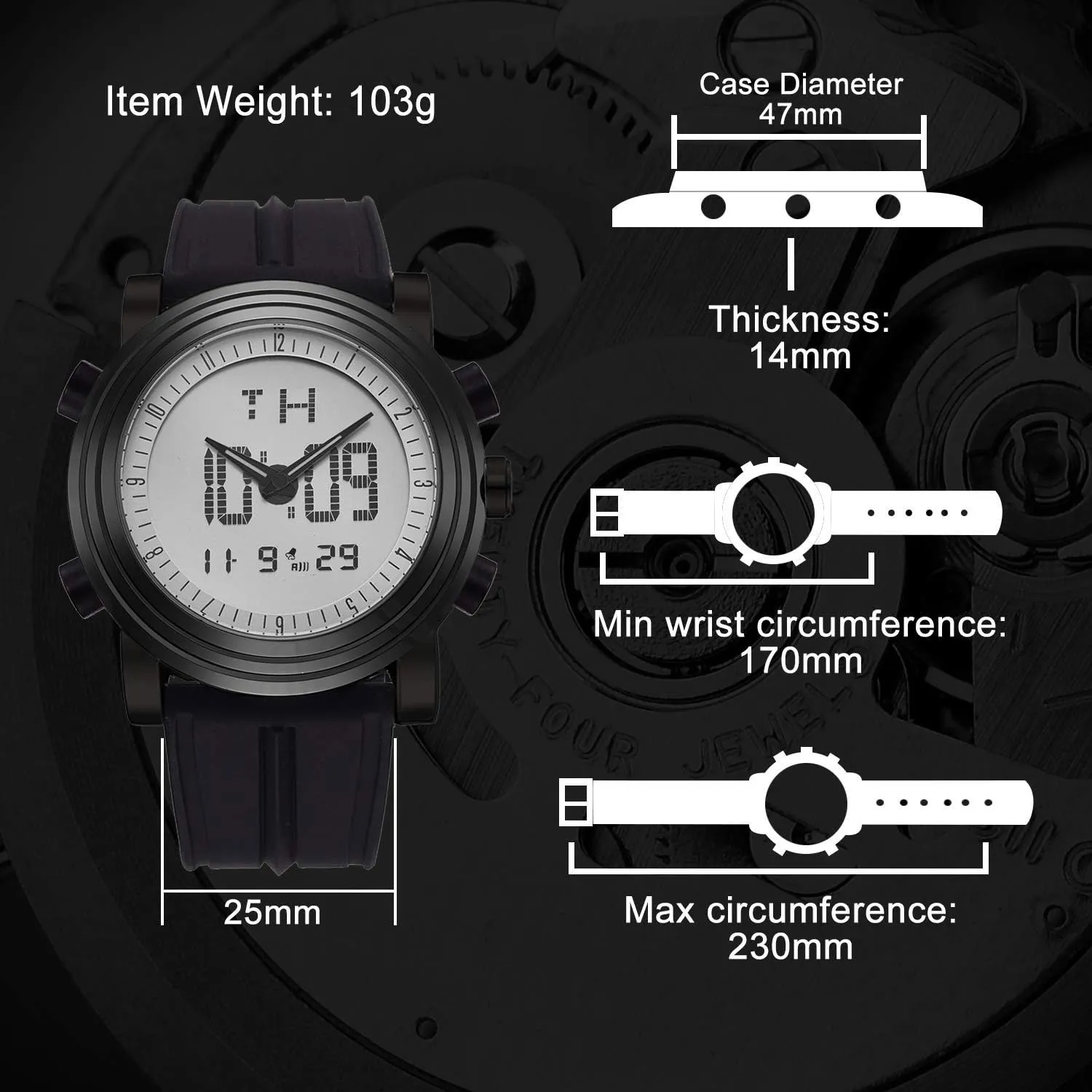 Stopwatch LED Backlight Rubber Strap BUREI Mens Analog Digital Sport Watches barb biome text canyon cheater industrially with Alarm 