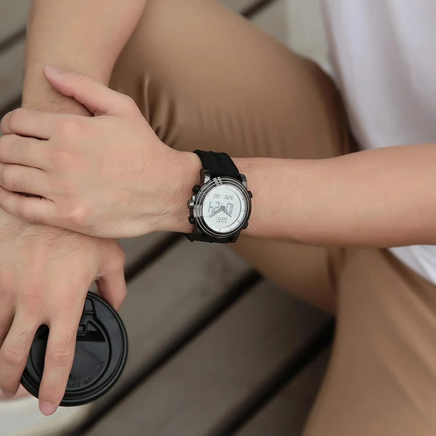 Stopwatch LED Backlight Rubber Strap BUREI Mens Analog Digital Sport Watches barb biome text canyon cheater industrially with Alarm 
