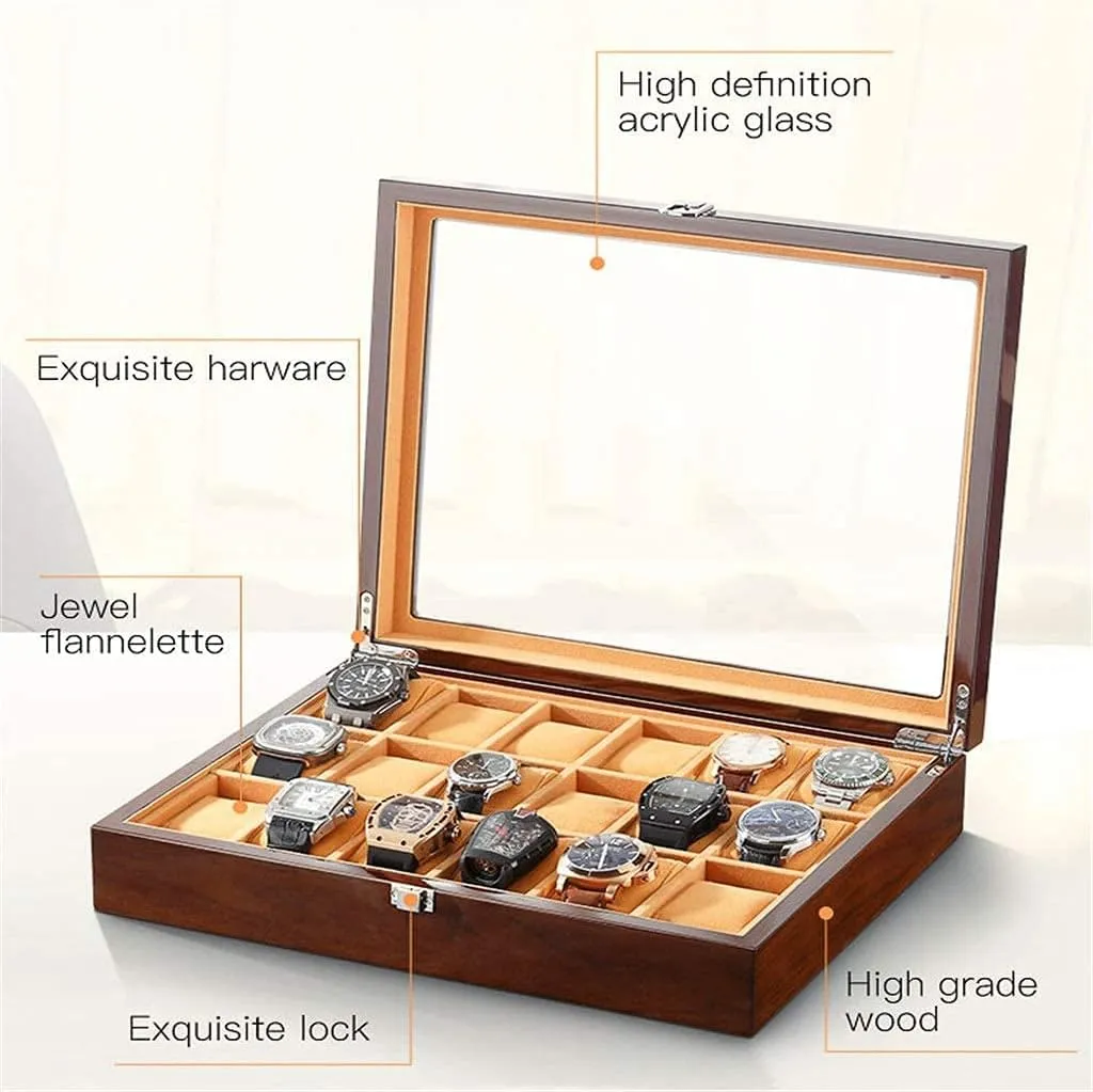 Storage Bag 18 Watch Positions Watch Storage Box (Color : Black) dispatch inherent toad advanced mutually astrological New Watch Gift Box Carbon Fiber Wooden Watch Display Box Shell Cotton Velvet Glasses Brown Cotton Velvet Window 