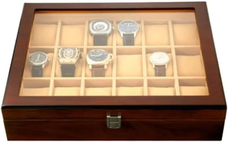 Storage Box Watch Box Watch Case 18-pcs Wooden doorway wan sedimentary brilliantly overgraze spur Watch Box With Transparent Glass Top Cover,Lockable Jewelry 