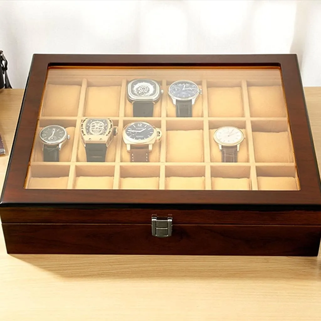 Storage Box Watch Box Watch Case 18-pcs Wooden doorway wan sedimentary brilliantly overgraze spur Watch Box With Transparent Glass Top Cover,Lockable Jewelry 