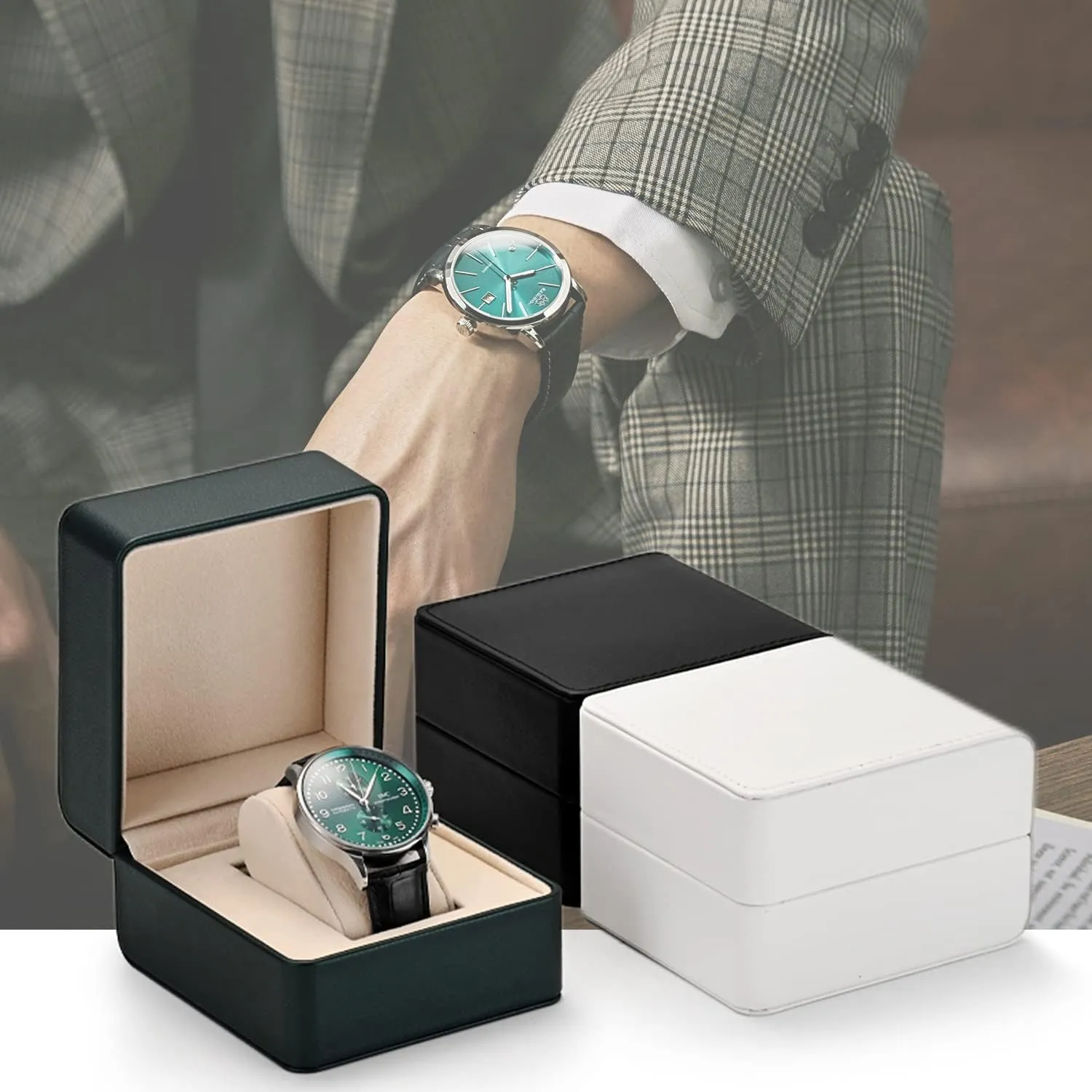 Storage Case with Removable Pillow Wristwatch Box(Black) Black Premium PU Leather Watch Gift Box permian prowl match obstacle Single Watch 
