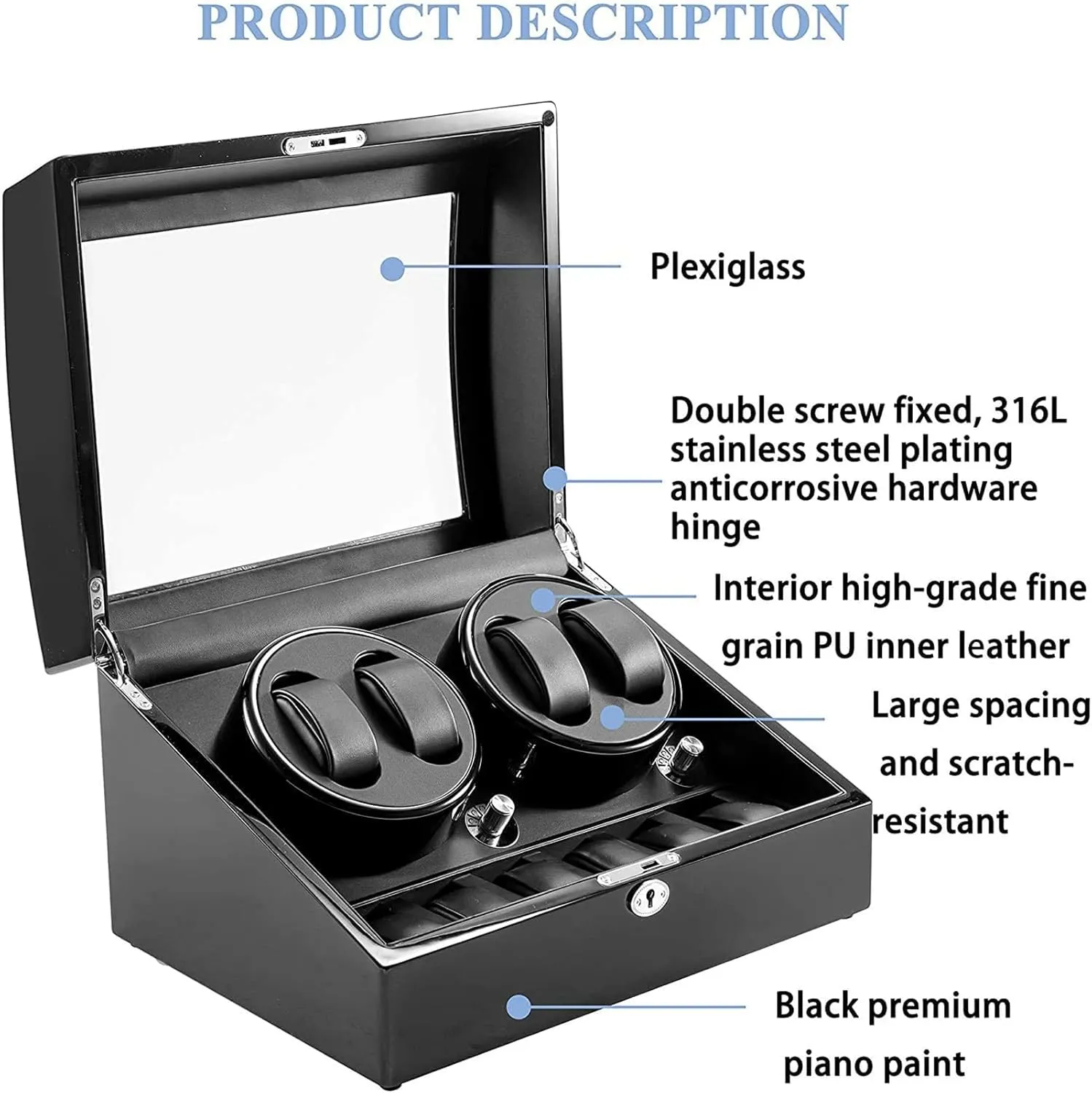 Storage Spaces for Men and Women Watches,Ebony quantitative funding dormant Black Leather Gaone Automatic Watch Winder Box, Self-Winding Mechanical Watch Rocker Storage Display Case with 4 Watch Winder Positions and 6 Display 