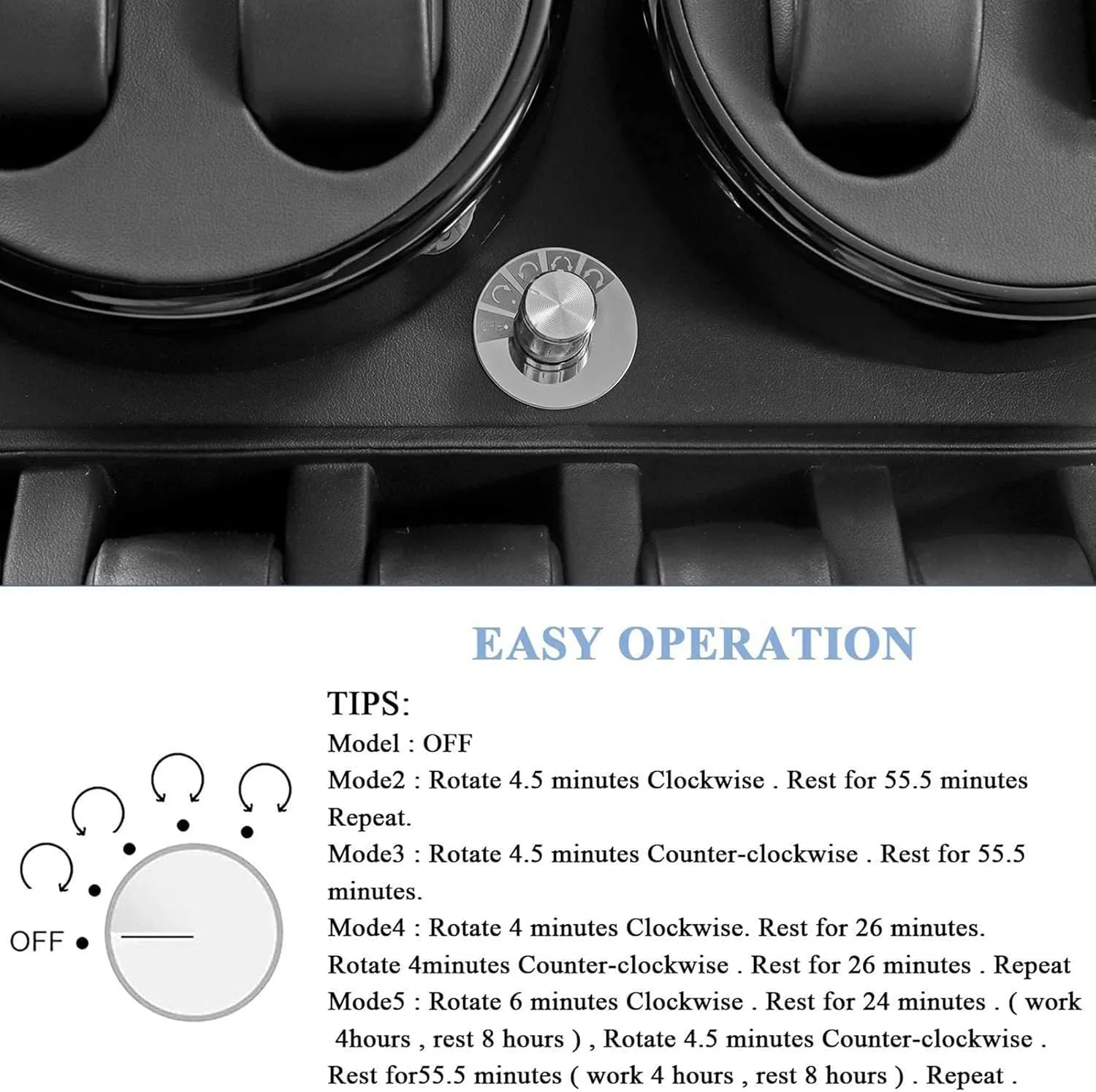 Storage Spaces for Men and Women Watches,Ebony quantitative funding dormant Black Leather Gaone Automatic Watch Winder Box, Self-Winding Mechanical Watch Rocker Storage Display Case with 4 Watch Winder Positions and 6 Display 