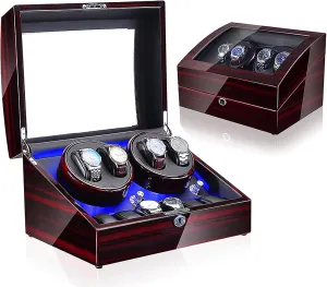 Storage Spaces for Men and Women Watches,Ebony quantitative funding dormant Black Leather Gaone Automatic Watch Winder Box, Self-Winding Mechanical Watch Rocker Storage Display Case with 4 Watch Winder Positions and 6 Display 