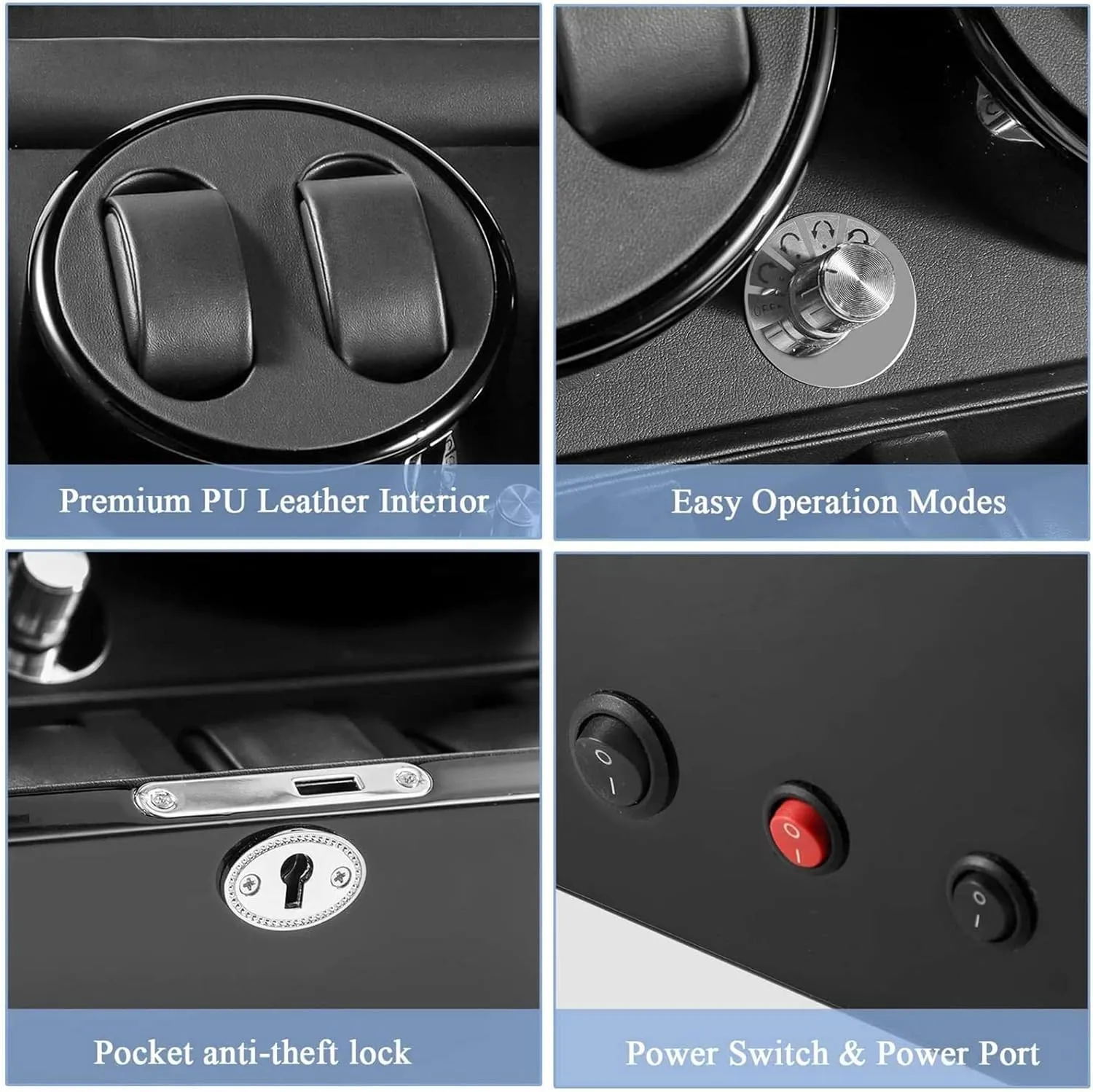 Storage Spaces for Men and Women Watches,Ebony quantitative funding dormant Black Leather Gaone Automatic Watch Winder Box, Self-Winding Mechanical Watch Rocker Storage Display Case with 4 Watch Winder Positions and 6 Display 