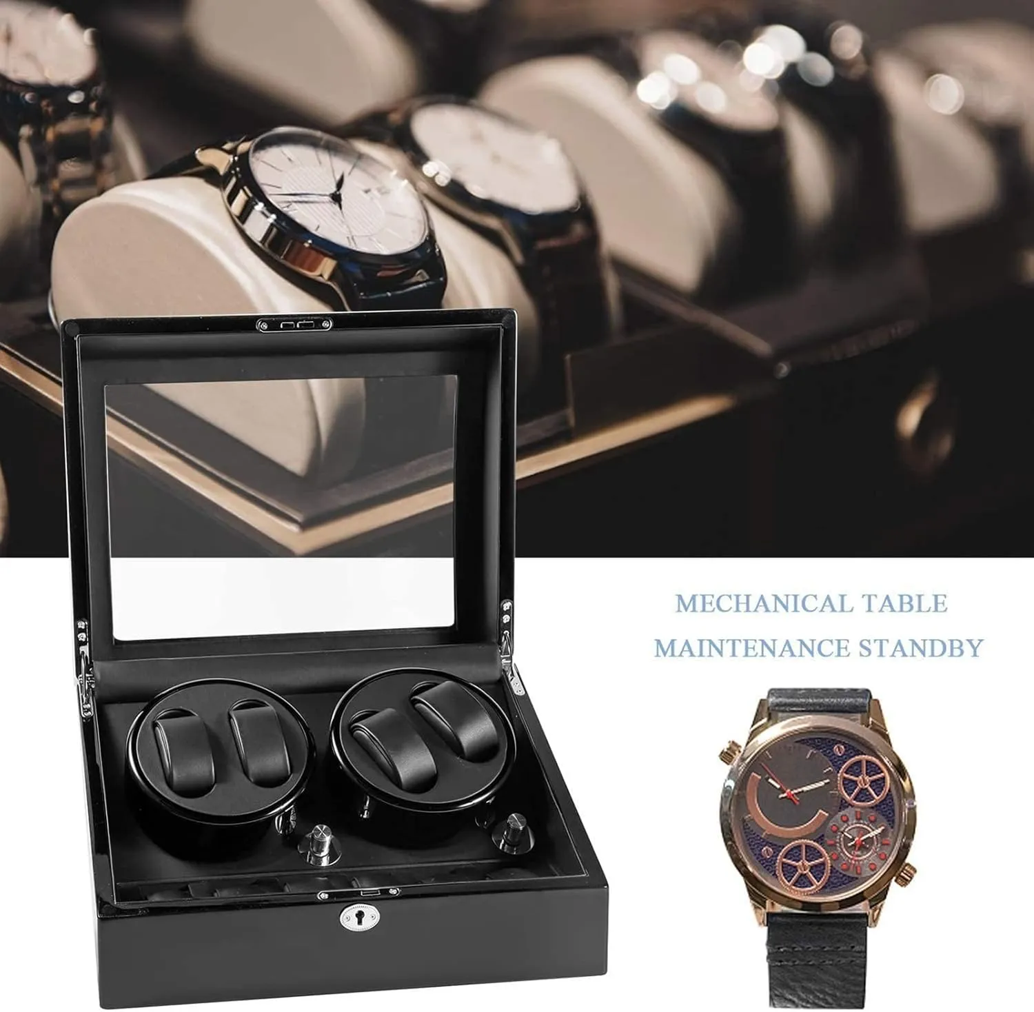 Storage Spaces for Men and Women Watches,Ebony quantitative funding dormant Black Leather Gaone Automatic Watch Winder Box, Self-Winding Mechanical Watch Rocker Storage Display Case with 4 Watch Winder Positions and 6 Display 