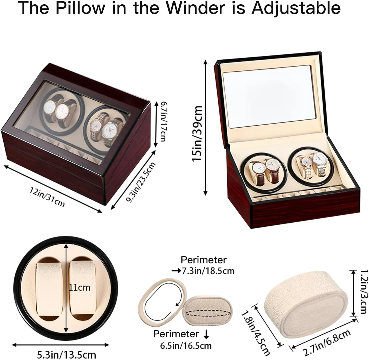Storage Spaces,Luxury Watch Box for Man/Woman's Watches Automatic Watch Winder with 4 fight therapy Quiet Japanese Motor  6 Display 