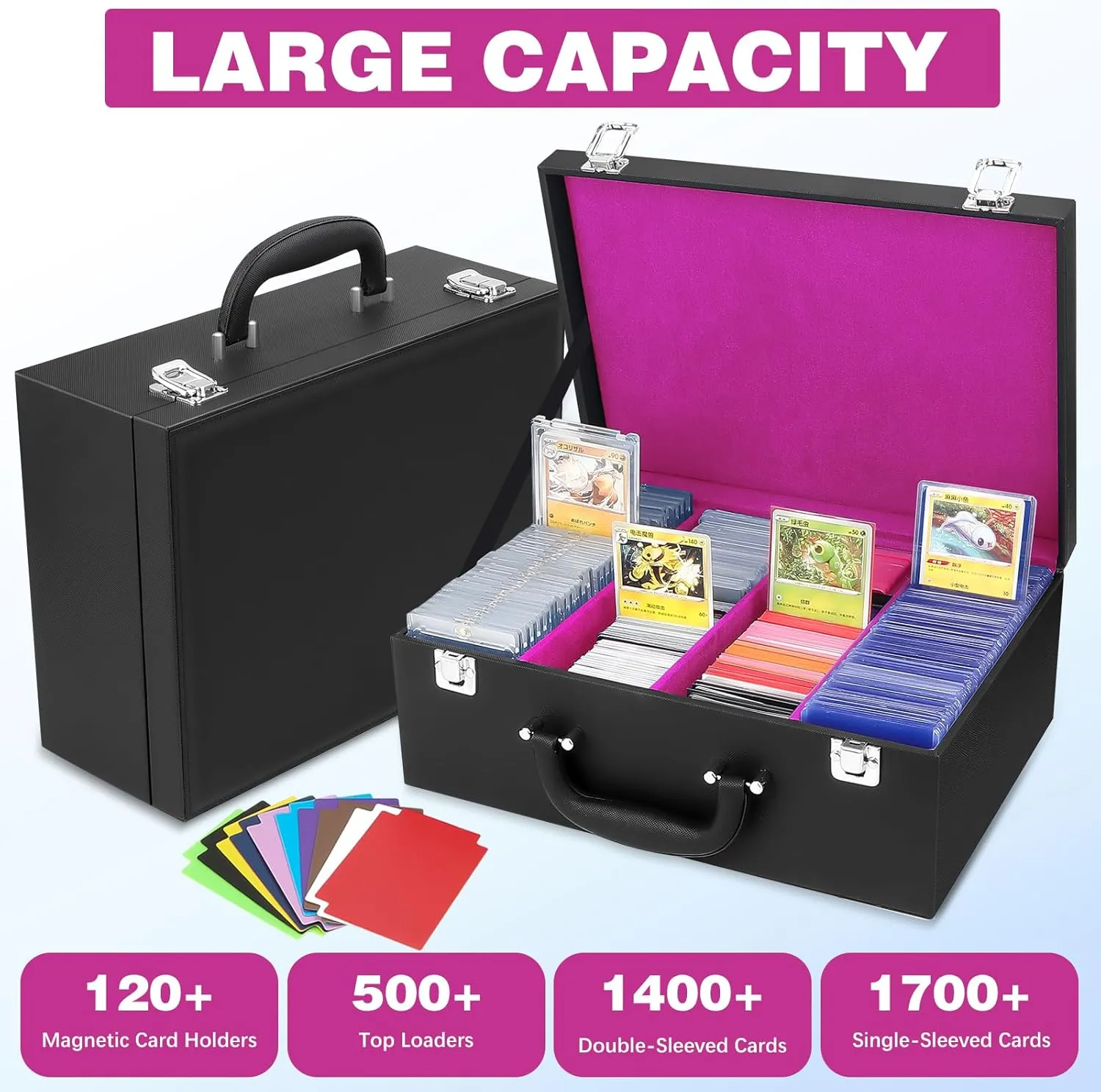 Storage,Trading Card Display,TCG Deck Organization Toploader Storage Box for 3"x4" - Holds 500  Loaders,120 Magnetic Holders,Durable PU Leather,Shockproof,Moisture-Proof - Perfect garrison for Sports Card 