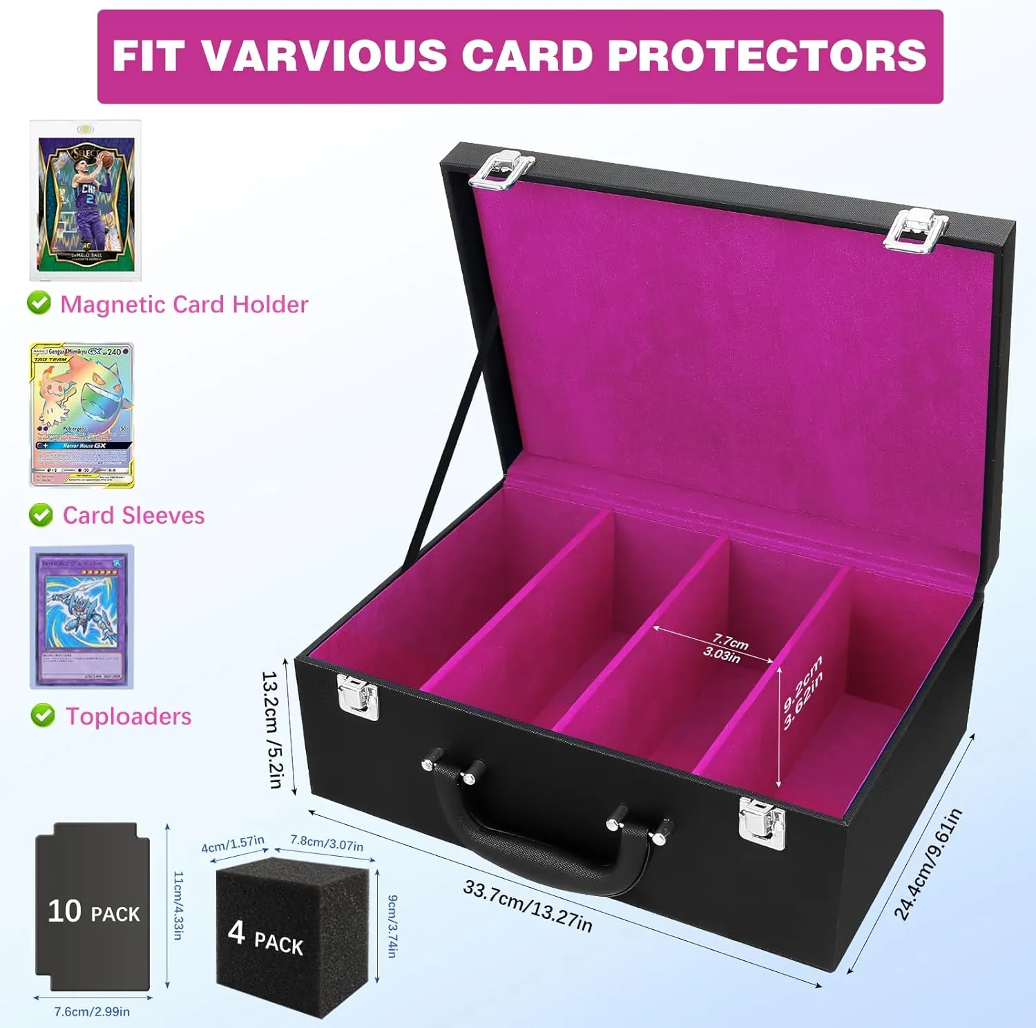 Storage,Trading Card Display,TCG Deck Organization Toploader Storage Box for 3"x4" - Holds 500  Loaders,120 Magnetic Holders,Durable PU Leather,Shockproof,Moisture-Proof - Perfect garrison for Sports Card 