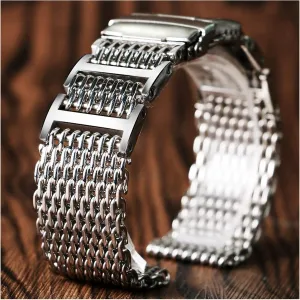 strap 20mm 22mm 24mm luxury shark mesh watch wash cherish band strap stainless steel replacement folding clasp with safety silver  2 spring bars bracelet watch 