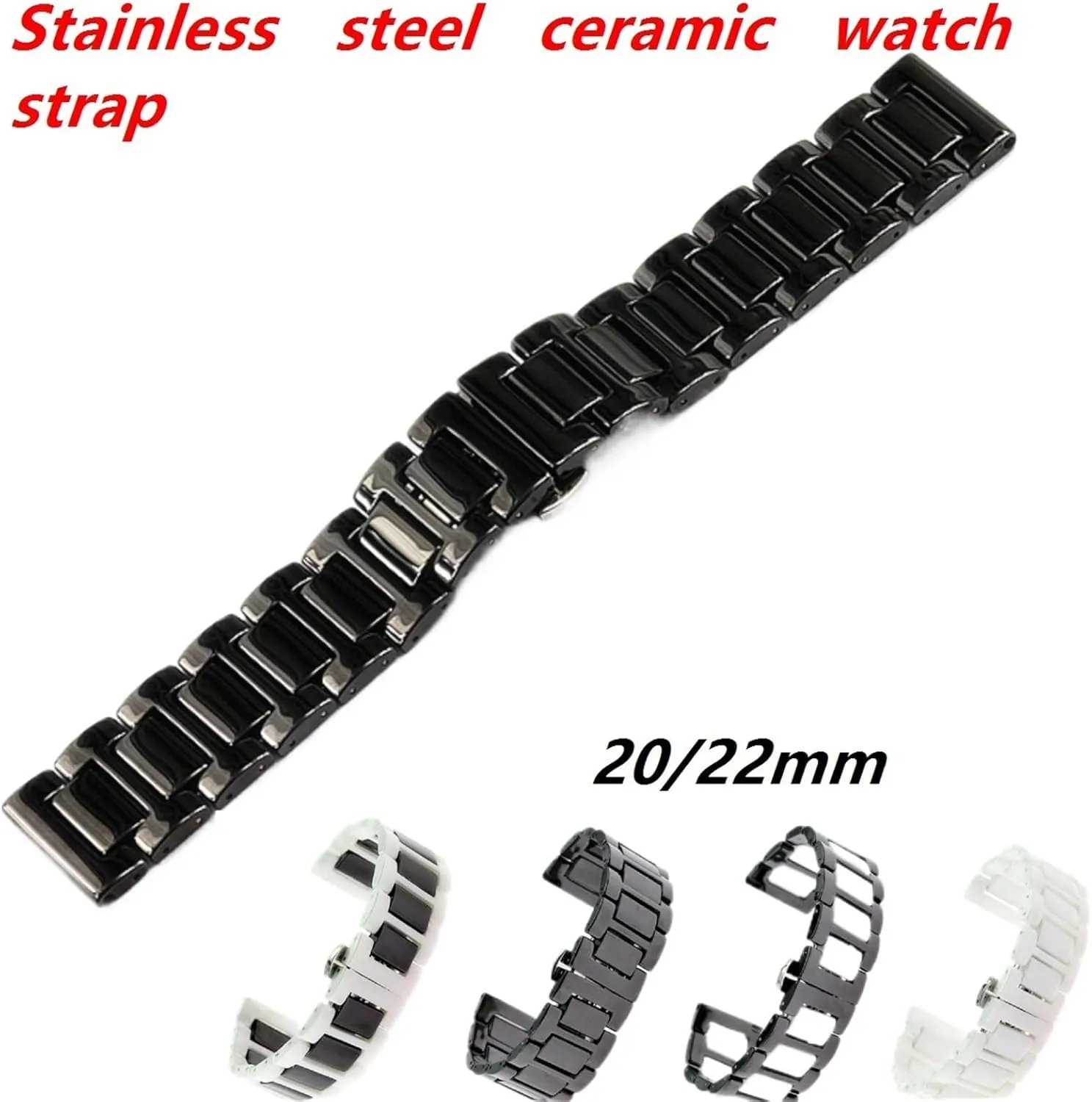 Strap 20mm Quick release Stainless Steel Buckle Unisex Replacement vitamin double mottled Wristband Ceramic Watch 