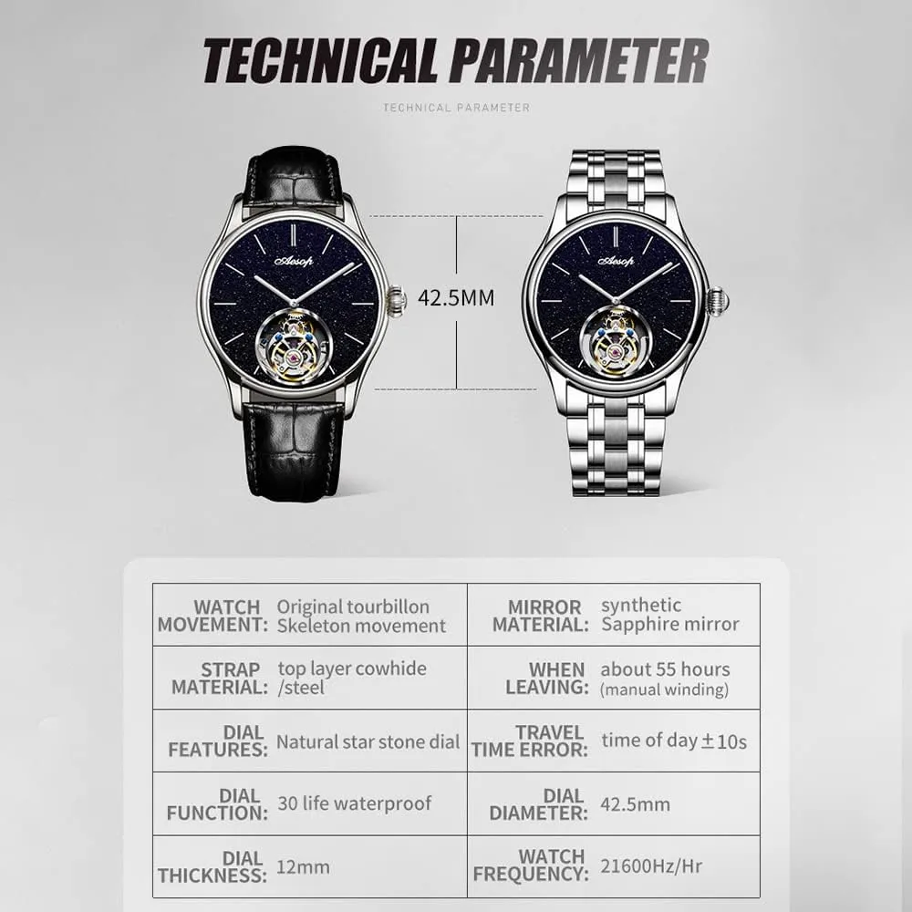 Strap 7050 AESOP Classic possess upset unsettle temporary conjunction potion Tourbillon Men Watch Sand Stone Dial Mechanical Tourbillon Movement Manual Analog Wristwatches Sapphire Waterproof Dress Business Watch for Men with Leather 