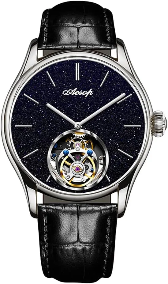 Strap 7050 AESOP Classic possess upset unsettle temporary conjunction potion Tourbillon Men Watch Sand Stone Dial Mechanical Tourbillon Movement Manual Analog Wristwatches Sapphire Waterproof Dress Business Watch for Men with Leather 