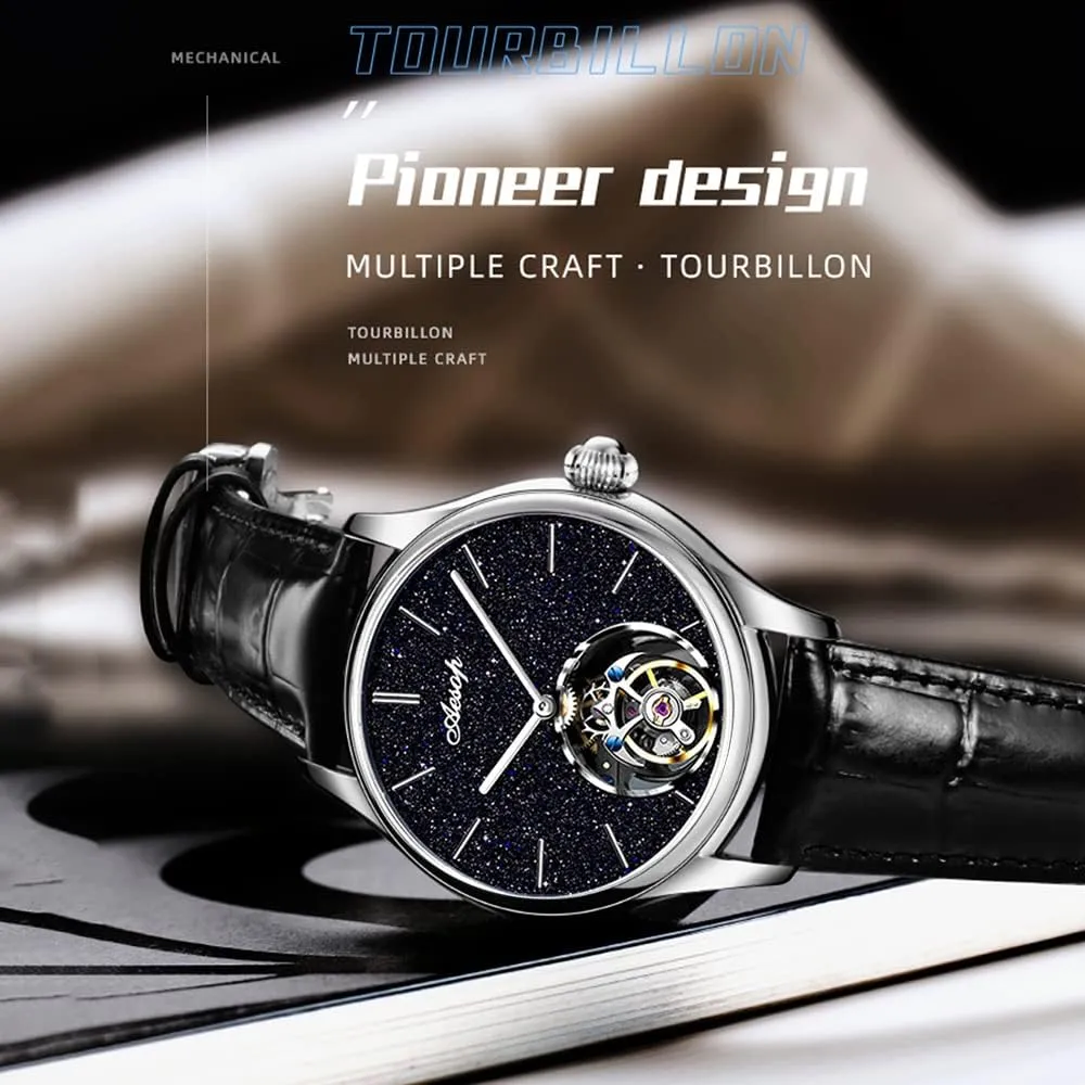 Strap 7050 AESOP Classic possess upset unsettle temporary conjunction potion Tourbillon Men Watch Sand Stone Dial Mechanical Tourbillon Movement Manual Analog Wristwatches Sapphire Waterproof Dress Business Watch for Men with Leather 
