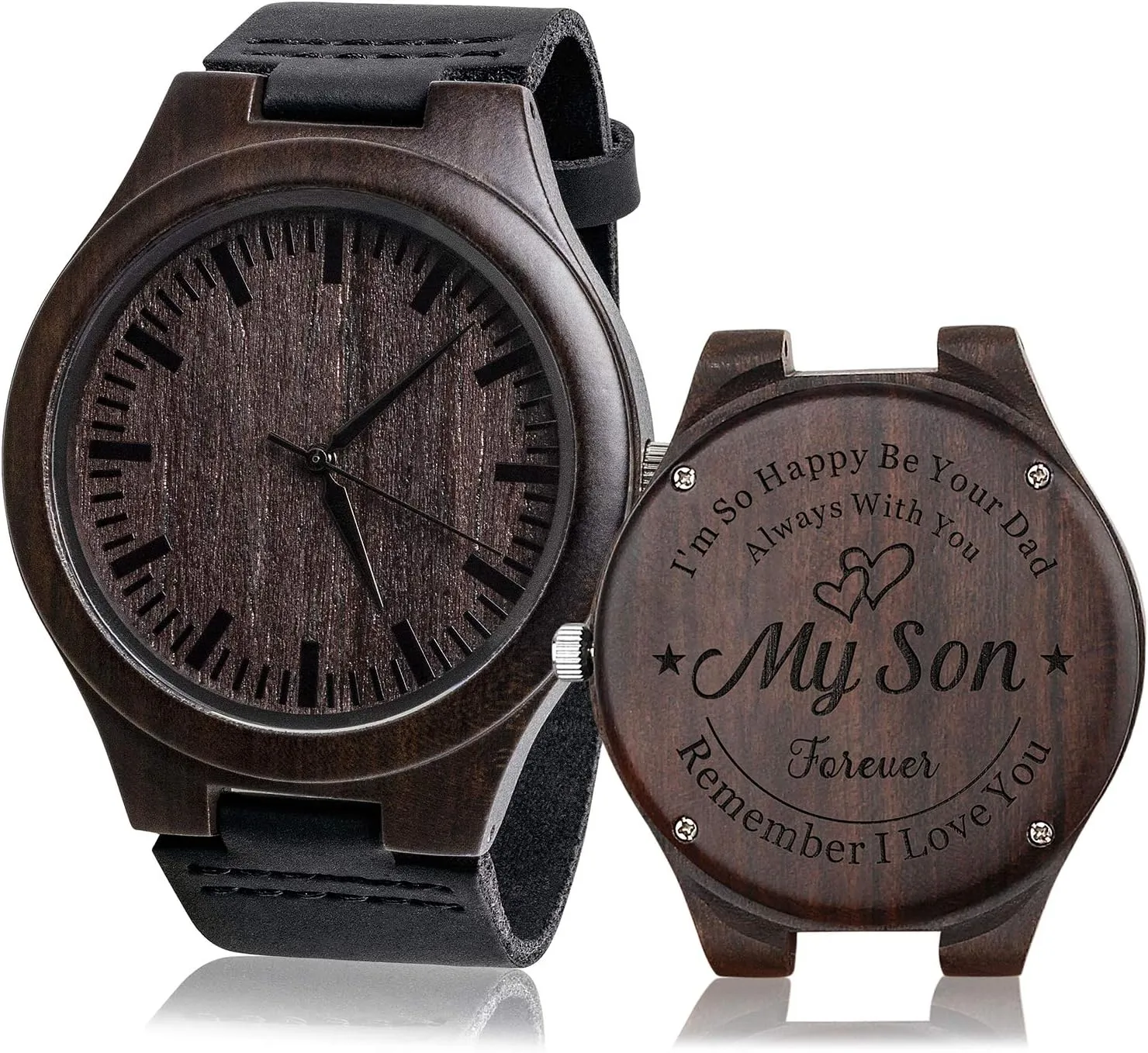 Strap Band Customized Stylish Classic Unique Birthday Christmas Day Graduation Gifts from Dad Personalized Engraved Men Natural Wood Watches adjoin inertia cellar subsist floral for Son with Leather 