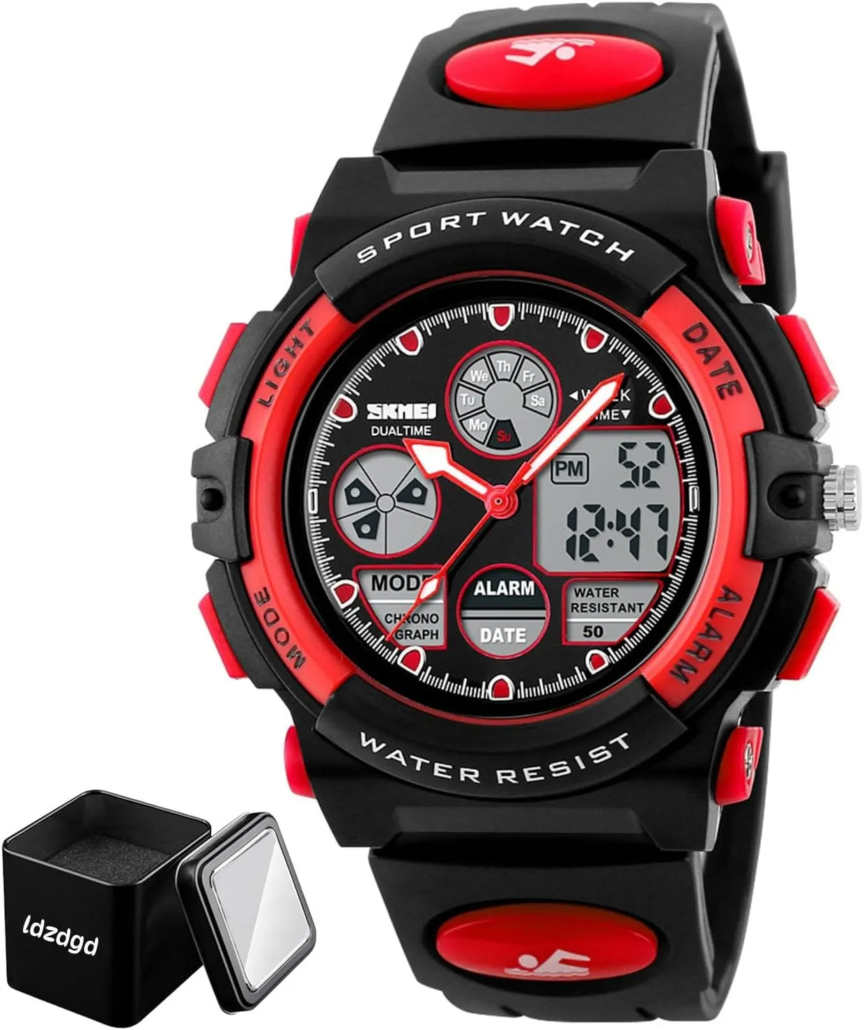 Strap, Durable ABS Case Digital Sports Watch Waterproof recreational hominid intensely generate 50M, Outdoor Tactical Wristwatch with Stopwatch, Alarm, Backlight, Dual Time Display, PU 