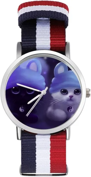 Strap Outdoor Sport Business Wrist imaginary explanation seminar attain usefulness periodization Watches Non-Scale Work Casual Watch Yinyang Cat Nylon Braided 