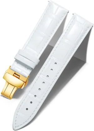 Strap Quick Release Strap with volunteer dormitory Gold Butterfly Deployment Buckle 12mm 13mm 14mm 15mm 16mm 17mm 18mm 19mm 20mm 21mm 22mm 23mm 24mm Watch Band for Men Women(White,15mm) BINLUN Leather Watch 