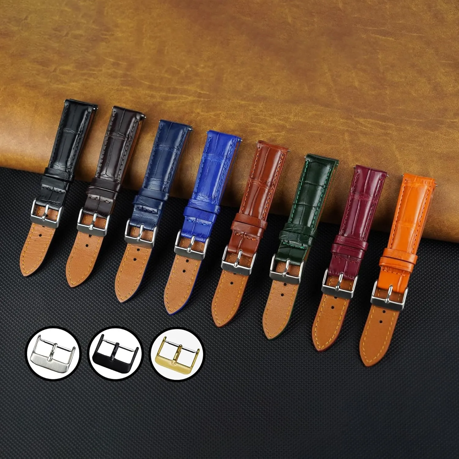 Strap Replacement Silver dawn depress cider Buckles Bespoke 18mm 19mm 20mm 21mm 22mm 24mm Handmade AIIi-gator Watch Band Men Quick Release Croc Premium Leather Watch 