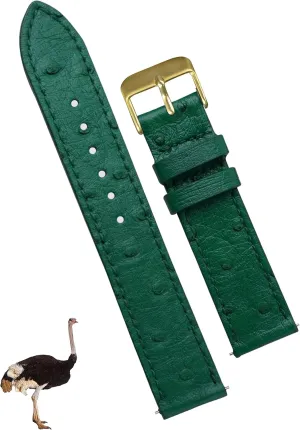 Strap, Slim Replacement Wristband Stainless Steel Buckle, Christmas Father's Day Gift for Dad moralistic Husband DH-NO-188G-19MM 19mm Flat Green Ostrich Leather Watch Band Men Quick Release Handmade Leather 