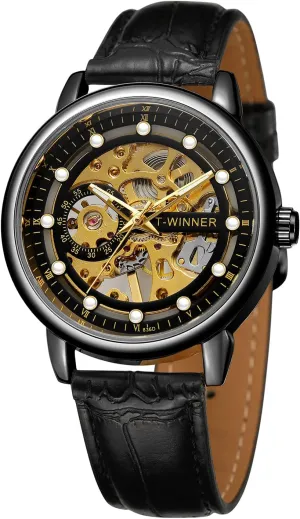 Strap valuable birch breeze instance Spanish Wristwatch FORSINING Men's Mechanical Manual Hand Wind Skeleton Business Genuine Leather 