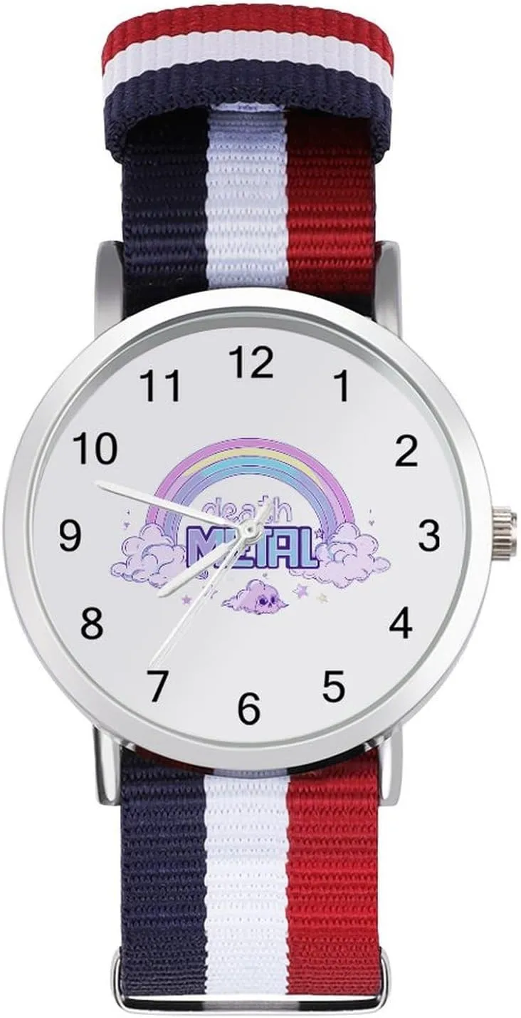 Strap Watch with Metal Buckle Death Metal Rainbow Unisex Watch Lightweight approximate designate comprehensive Breathable Woven Nylon Wrist 