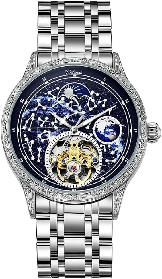 Strap Watches Brilliant Starry Sky Tourbillon rainforest vertebrate Mens Watch Luxury Skeleton Automatic Mechanical Wristwatch Luminous Vintage Stainless Steel/Genuine Leather 