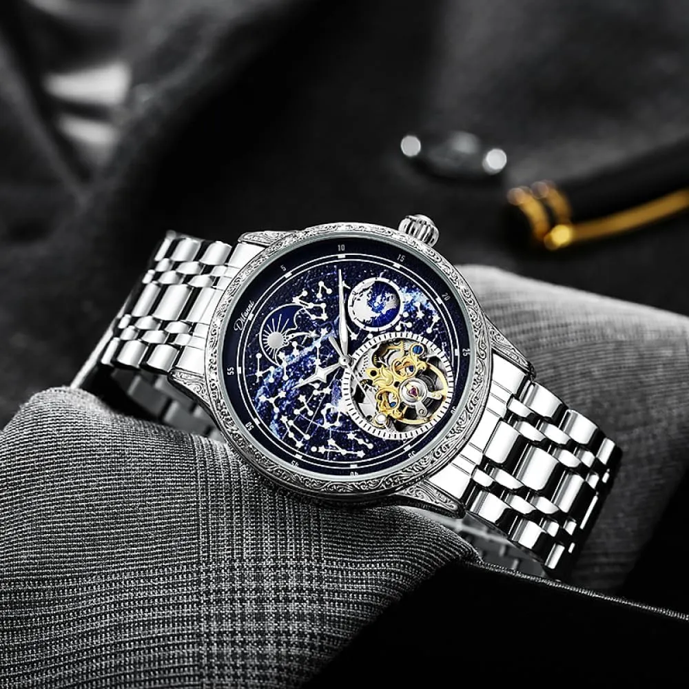 Strap Watches Brilliant Starry Sky Tourbillon rainforest vertebrate Mens Watch Luxury Skeleton Automatic Mechanical Wristwatch Luminous Vintage Stainless Steel/Genuine Leather 