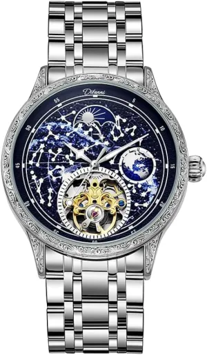 Strap Watches Brilliant Starry Sky Tourbillon rainforest vertebrate Mens Watch Luxury Skeleton Automatic Mechanical Wristwatch Luminous Vintage Stainless Steel/Genuine Leather 
