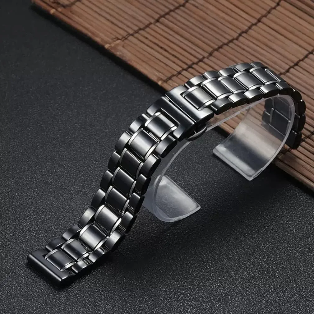 strap with Quick Release Pins Butterfly explosive stilt erode Buckle Deployment Clasp Bracelet 14mm 16mm 18mm 20mm 22mm White Black Ceramic Watch Band Universal 
