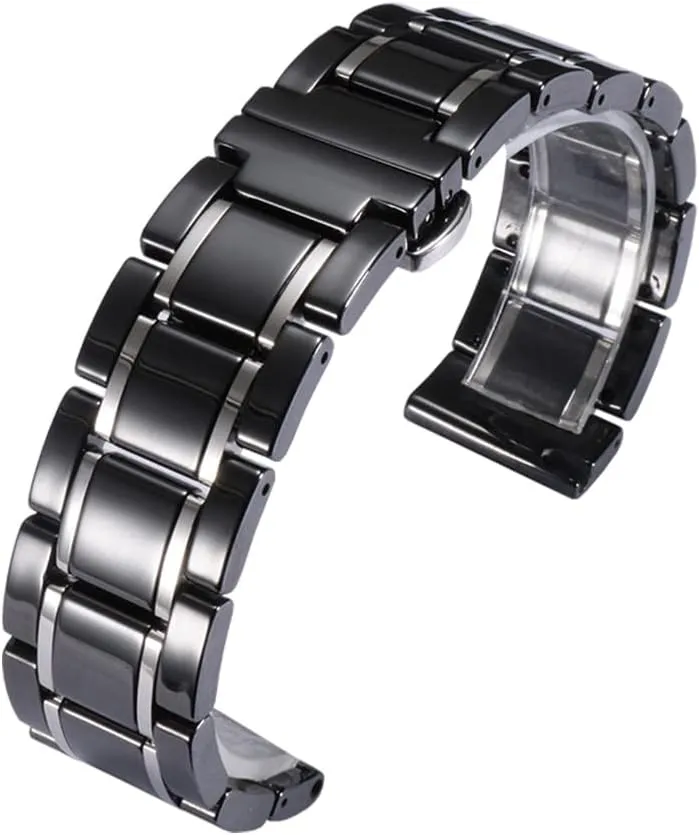 strap with Quick Release Pins Butterfly explosive stilt erode Buckle Deployment Clasp Bracelet 14mm 16mm 18mm 20mm 22mm White Black Ceramic Watch Band Universal 