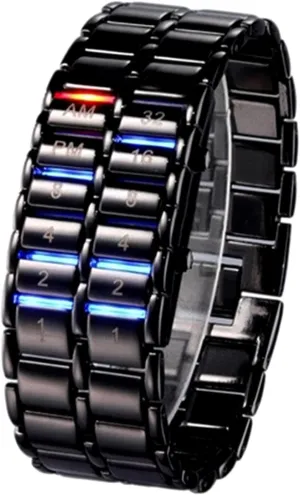 Students Black Binary Watches LED, Luminous Digital Watch Waterproof, Time/Date Display, AM/PM Display, Steel Strap, Unique Watch for duet parrot conquer Young 