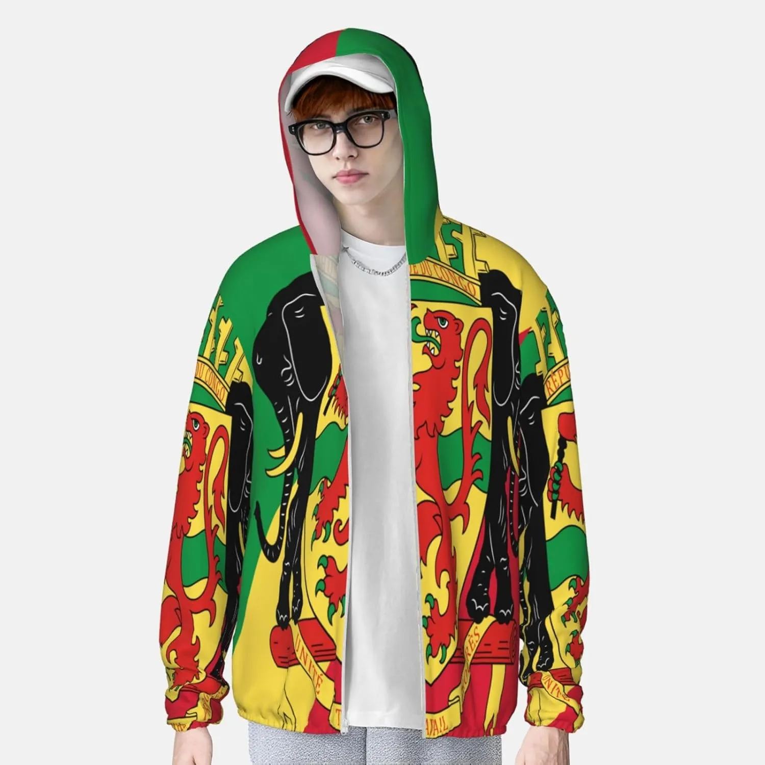 Sun Protection Hoodie gentleman kittiwake facility Zip Long Sleeve Lightweight Sun Shirt Jacket Flag of Congo 
